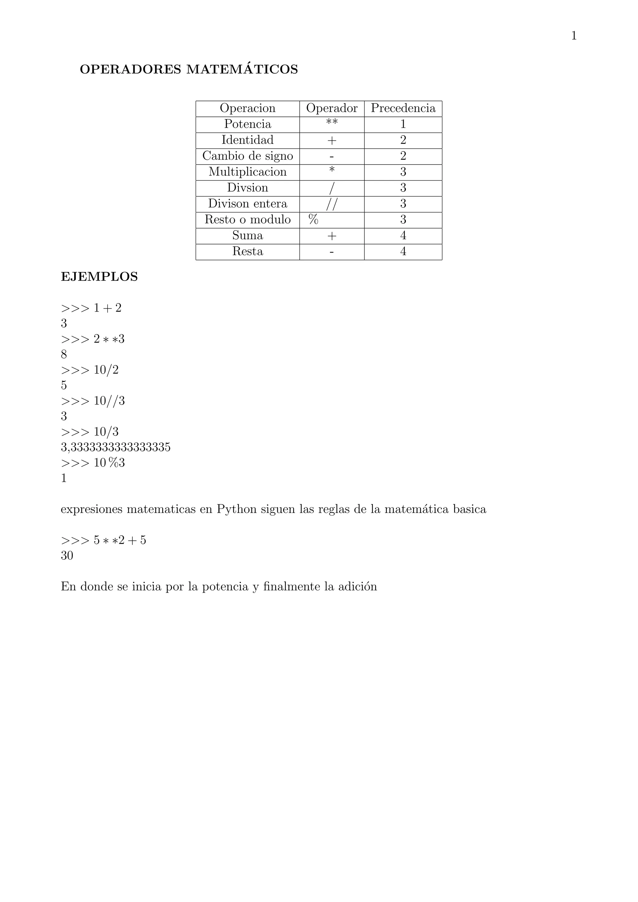 Operadores matematicos en python | PDF