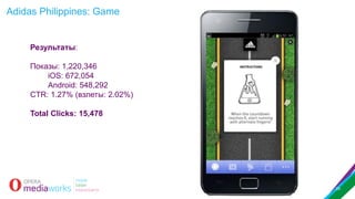 Adidas Philippines: Game

Результаты:
Показы: 1,220,346
iOS: 672,054
Android: 548,292
CTR: 1.27% (взлеты: 2.02%)
Total Clicks: 15,478

20

 