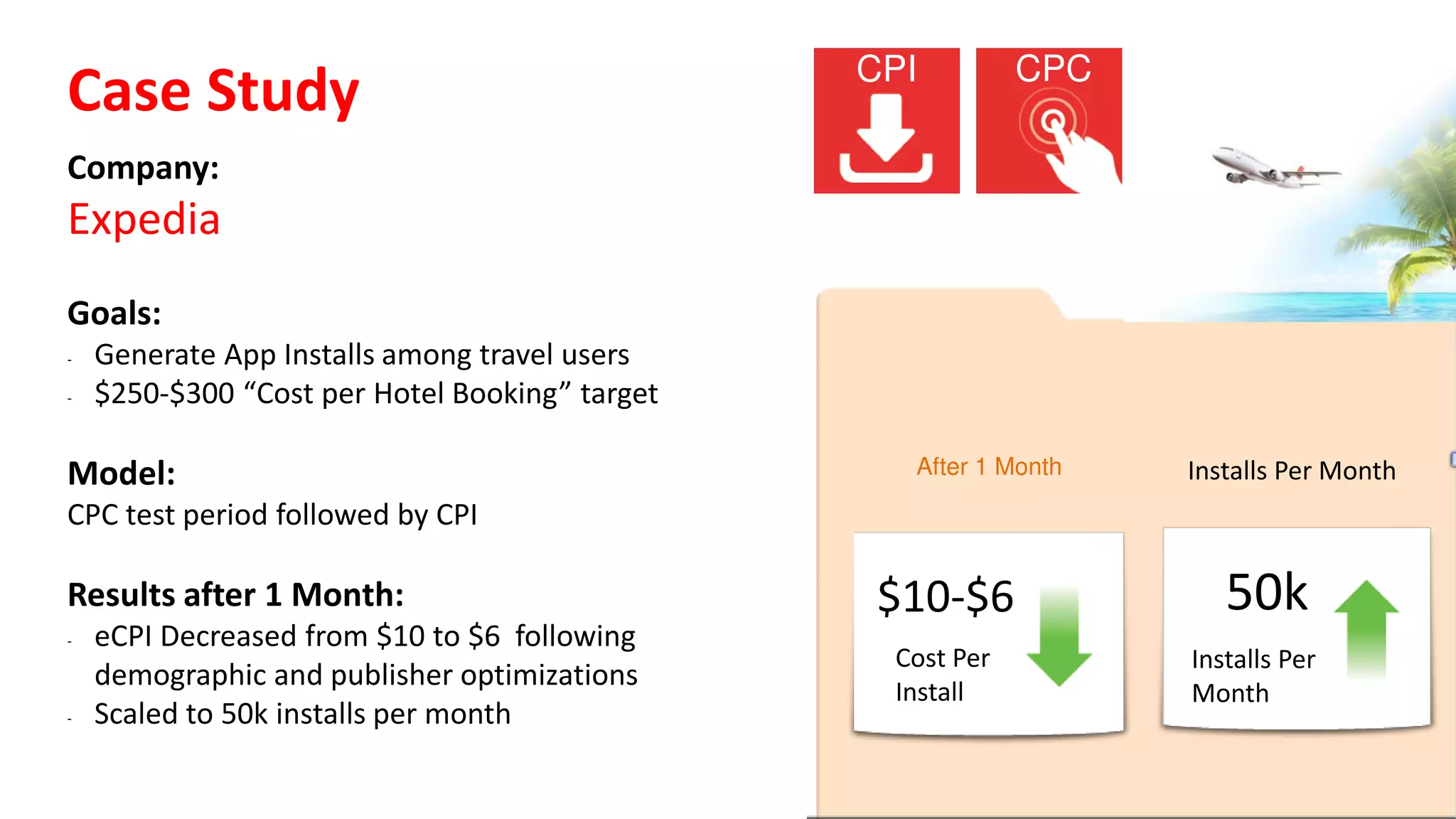 200kUnlimited
After 2 Weeks
Case  Study
Company:	
  
King.com	
  (Candy	
  Crush)
Goals:	
  
—	
  Generate	
  app	
  installs	
  from	
  high	
  value	
  users	
  
Model:	
  	
  CPI	
  	
  
Results	
  after	
  2	
  weeks:	
  
— Increased	
  IO	
  from	
  100	
  installs	
  /	
  day	
  to	
  
uncapped	
  
— Increased	
  to	
  200k	
  installs	
  per	
  month	
  
— CPI	
  optimized	
  due	
  to	
  traffic	
  quality	
  
improvements	
  following	
  demographic	
  and	
  
publisher	
  optimizations
Increased	
  IO Installs	
  Per	
  Month
- CPI
 