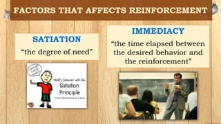 SATIATION
“the degree of need”
IMMEDIACY
“the time elapsed between
the desired behavior and
the reinforcement”
 