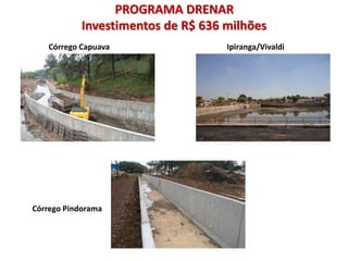 Córrego Capuava Ipiranga/Vivaldi
Córrego Pindorama
PROGRAMA DRENAR
Investimentos de R$ 636 milhões
 