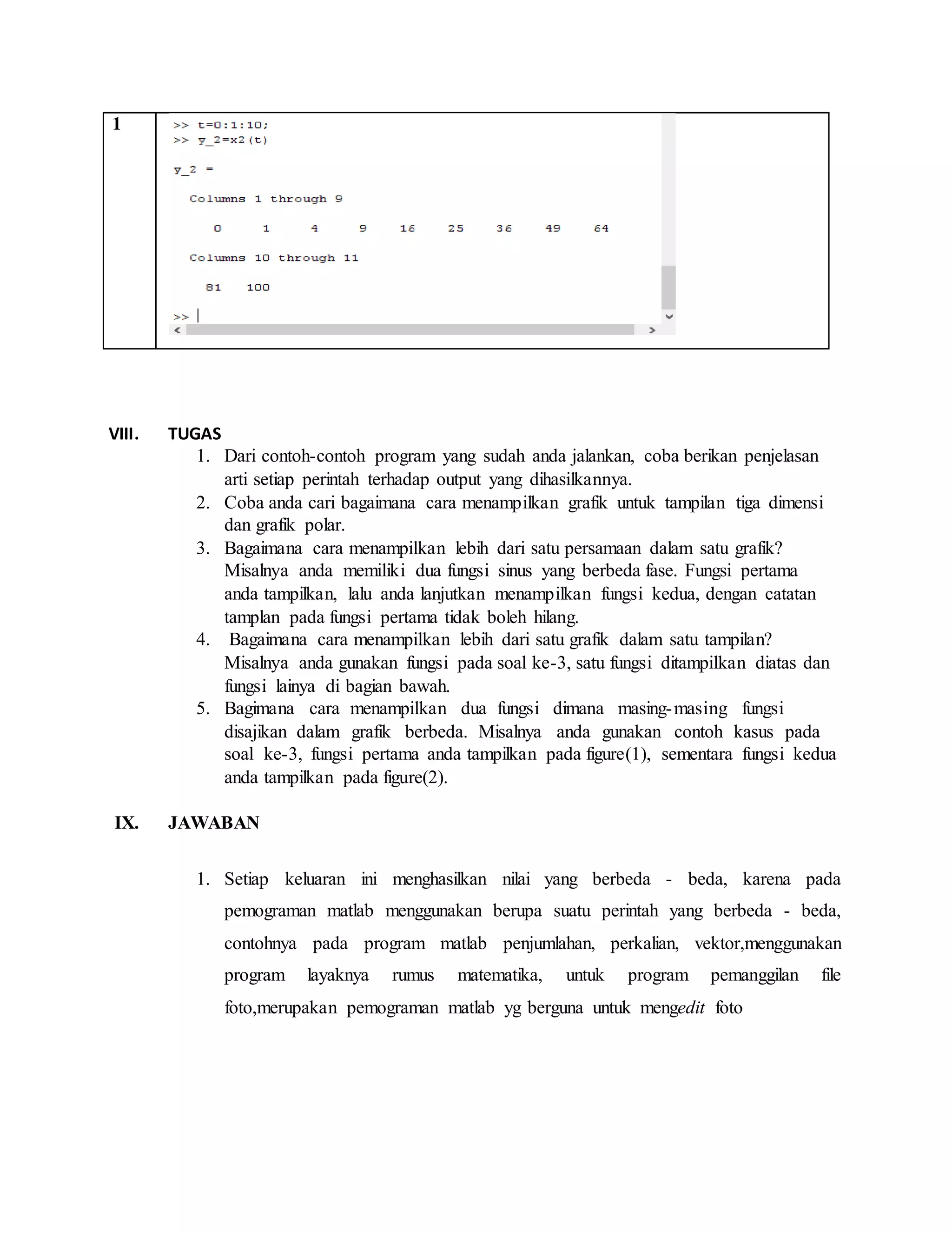 Operasi dasar matlab job 1 | DOCX