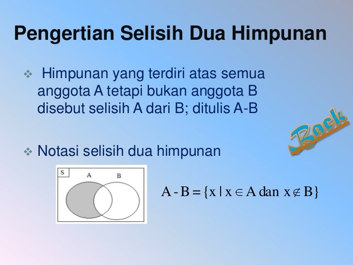 Contoh Soal Operasi Himpunan Selisih