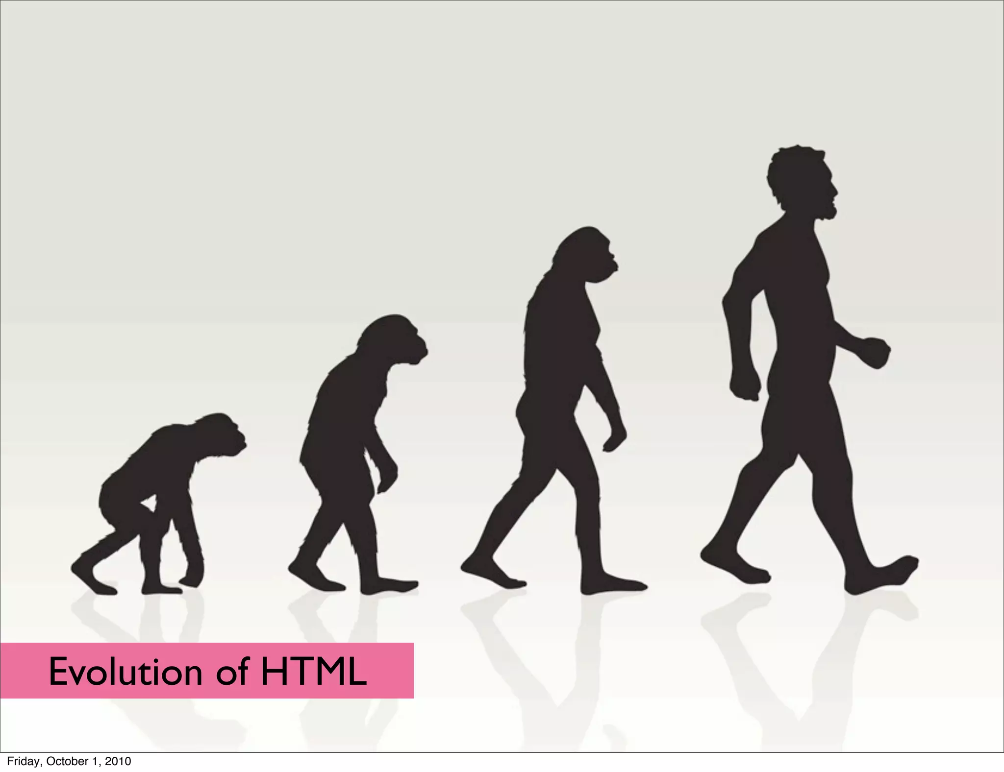 Evolution of HTML
Friday, October 1, 2010
 