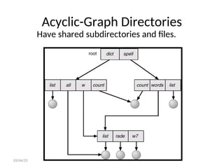 Acyclic-Graph Directories
03/04/25
Have shared subdirectories and files.
 