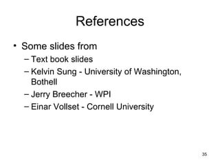 References Some slides from Text book slides Kelvin Sung - University of Washington, Bothell Jerry Breecher - WPI Einar Vollset - Cornell University 