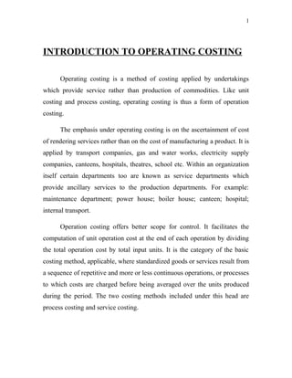 Operational Cost Tuing Operating costing m.com part 1 project | DOC
