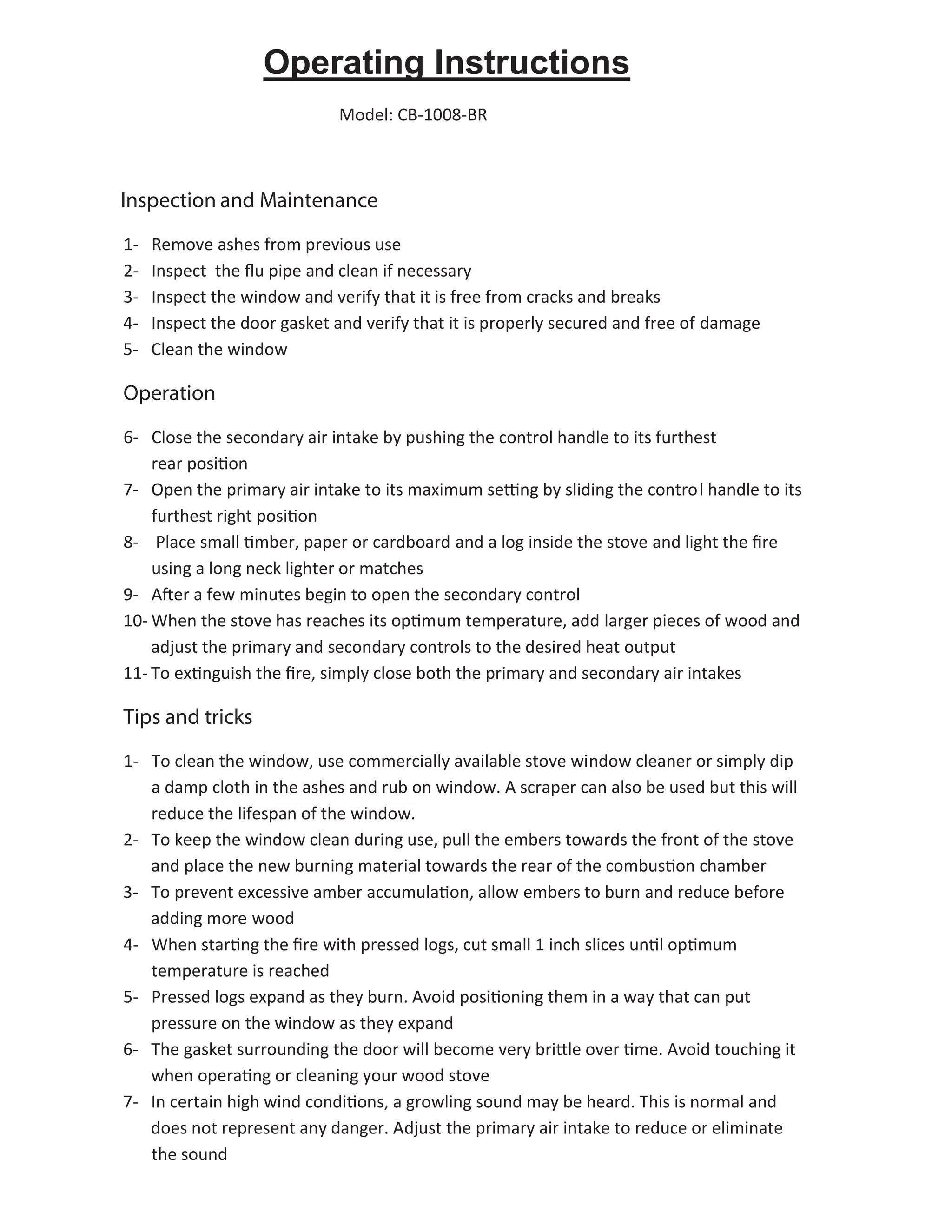 Operating Instructions of CUB cubic mini wood stove | PDF