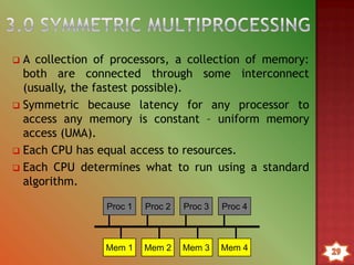 1. Many to One Relationship
 Many user-level threads mapped to single kernel
threads.
 