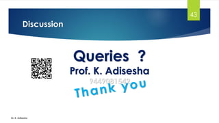 Discussion
Dr. K. Adisesha
43
Queries ?
Prof. K. Adisesha
9449081542
 