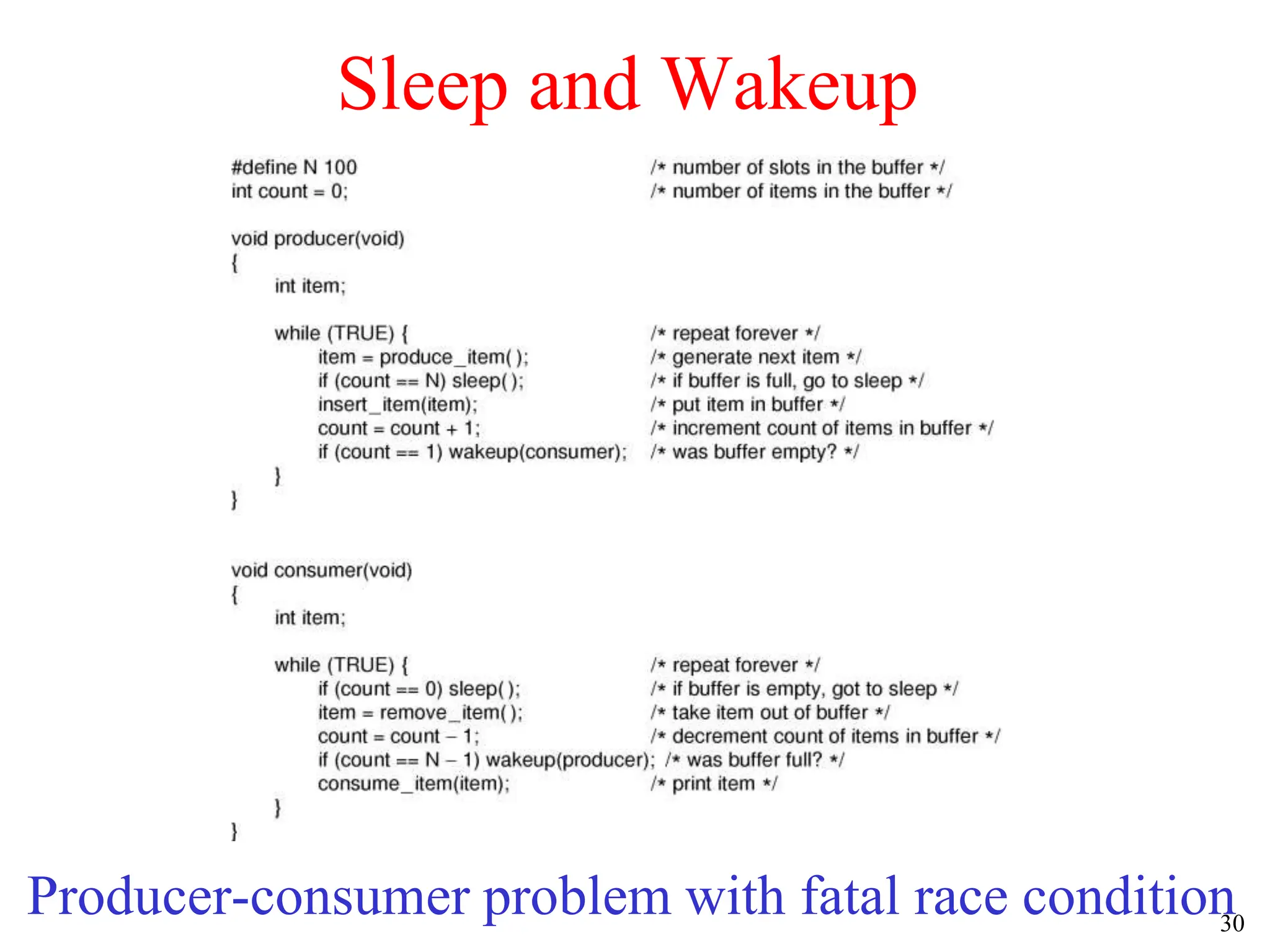 30
Sleep and Wakeup
Producer-consumer problem with fatal race condition
 