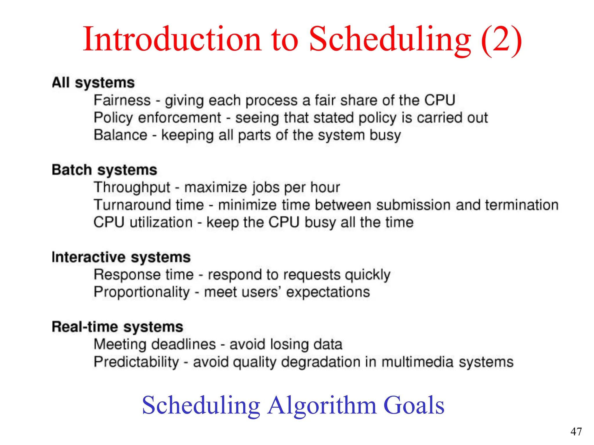 47
Introduction to Scheduling (2)
Scheduling Algorithm Goals
 