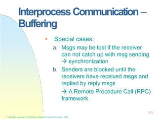 InterprocessCommunication –
143
* All rights reserved, Tei-Wei Kuo, National Taiwan University, 2004.
Buffering
 Special ...
