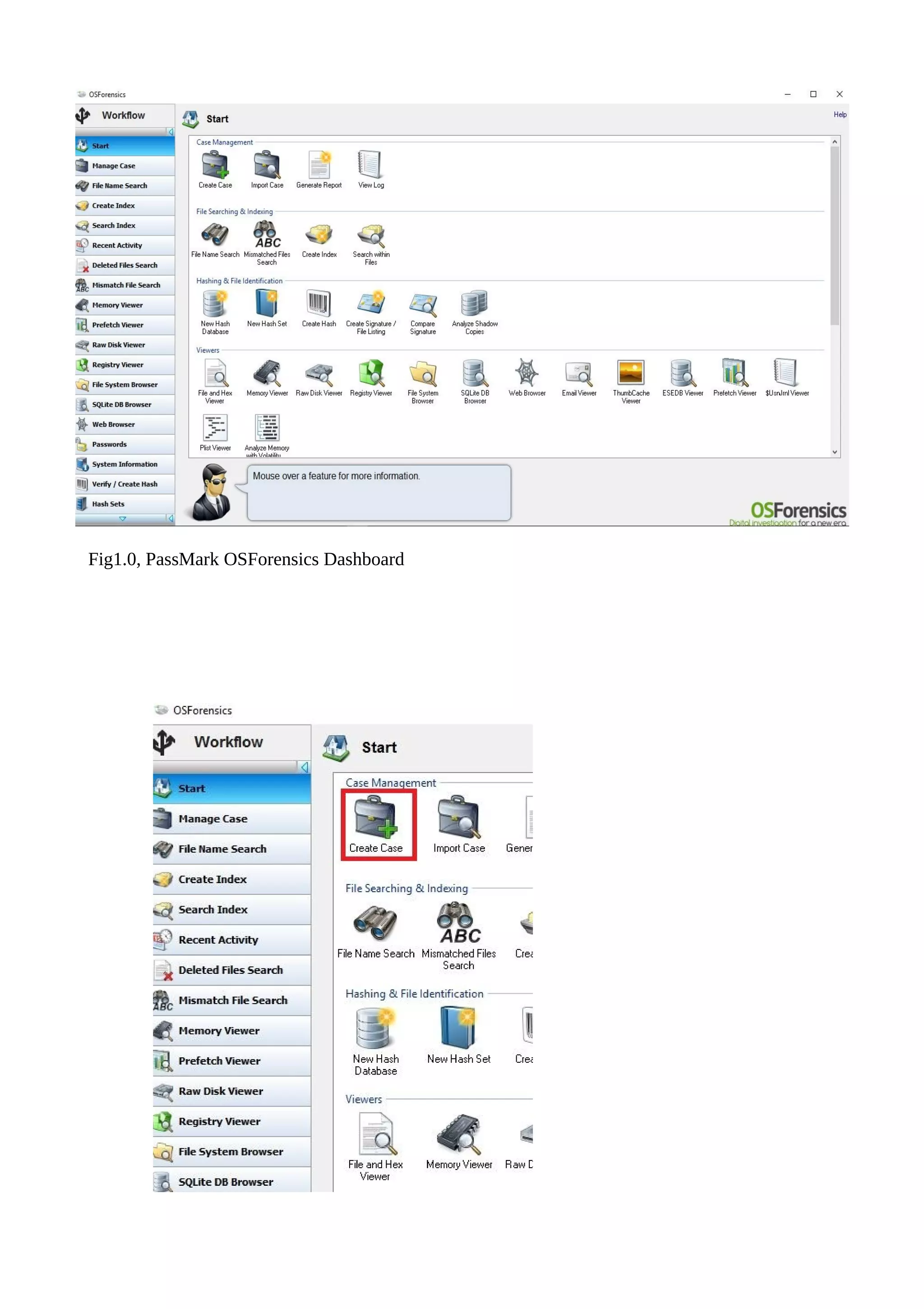 Fig1.0, PassMark OSForensics Dashboard
 