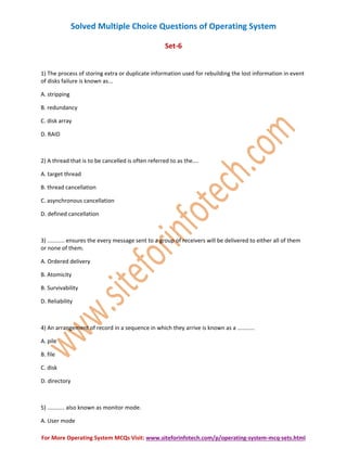 Operating System Multiple Choice Questions | PDF