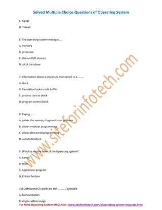 Operating System Multiple Choice Questions | PDF