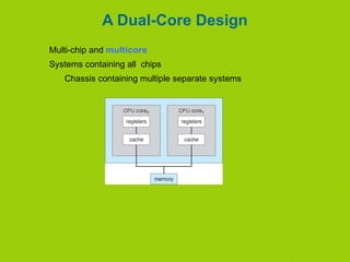 A Dual-Core Design
Multi-chip and multicore
Systems containing all chips
Chassis containing multiple separate systems
 