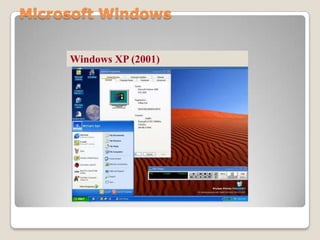 Microsoft Windows


     Windows XP (2001)
      Windows 3.x(1995)
      WindowsNT(1998)
       Windows2.0(1990-1992)
              ME (1985)
              2000(2000)
              98 (1987)
              95 (1993)
               1.0 (2000)
 