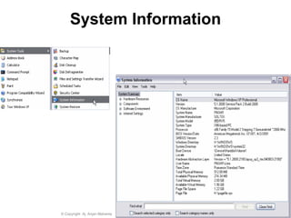 © Copyright Aj. Anjan Mahanta LCCT International Studies Program
72
System Information
 