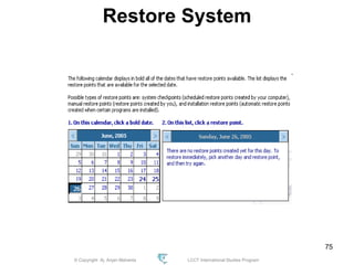 © Copyright Aj. Anjan Mahanta LCCT International Studies Program
75
Restore System
 