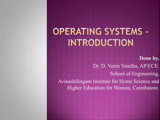 Done by,
Dr. D. Veera Vanitha, AP/ECE,
School of Engineering,
Avinashilingam Institute for Home Science and
Higher Education for Women, Coimbatore.
 