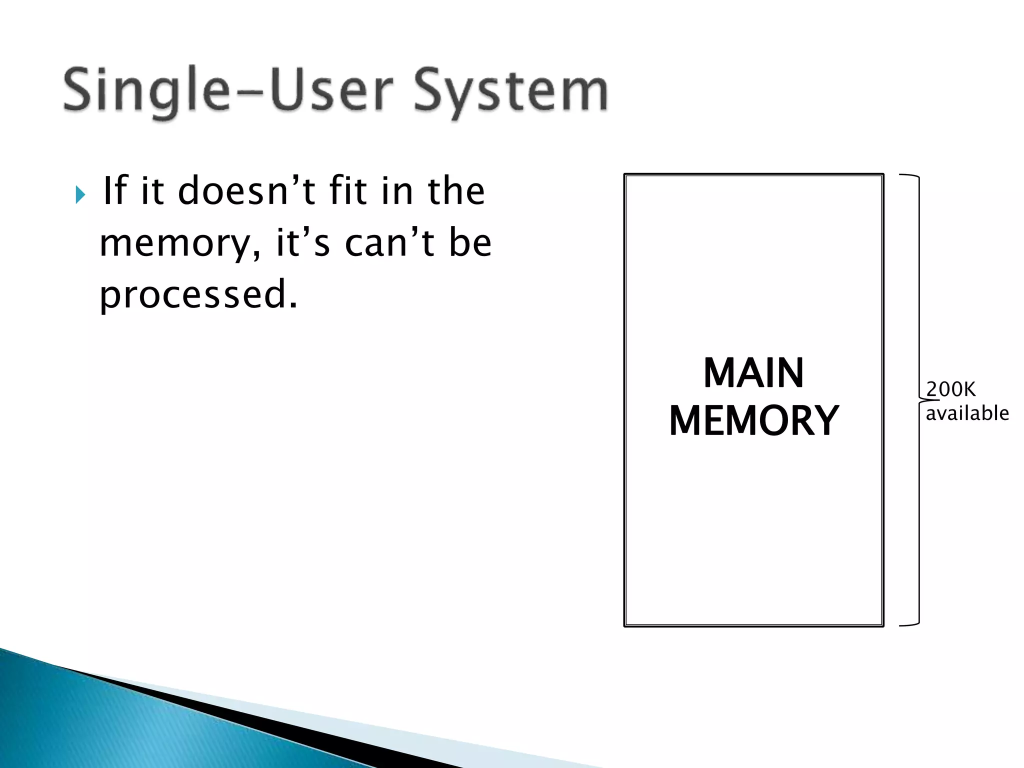  If it doesn’t fit in the
memory, it’s can’t be
processed.
200K
available
MAIN
MEMORY
 