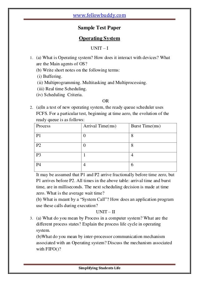 Operating System Sample Test Paper