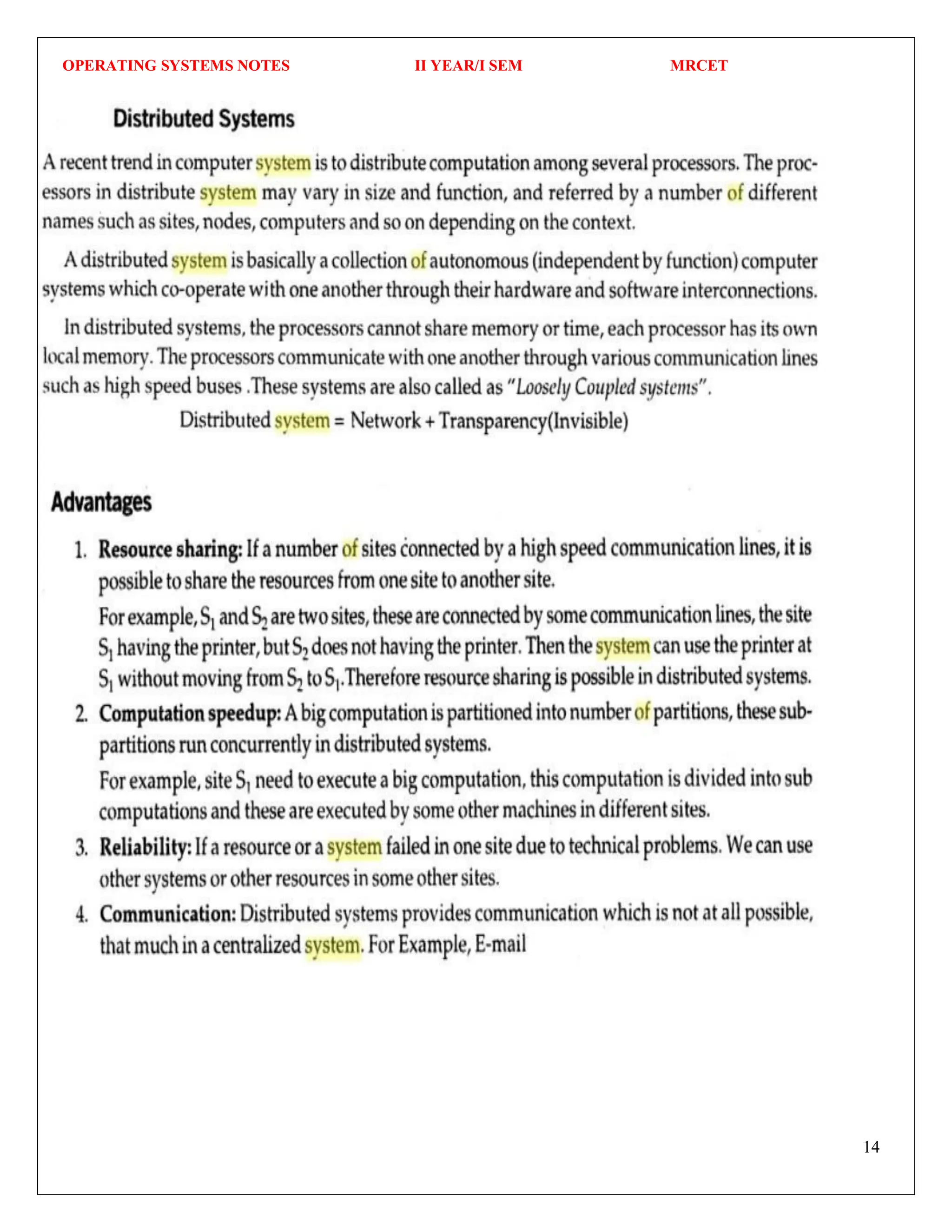OPERATING SYSTEMS NOTES II YEAR/I SEM MRCET
14
 
