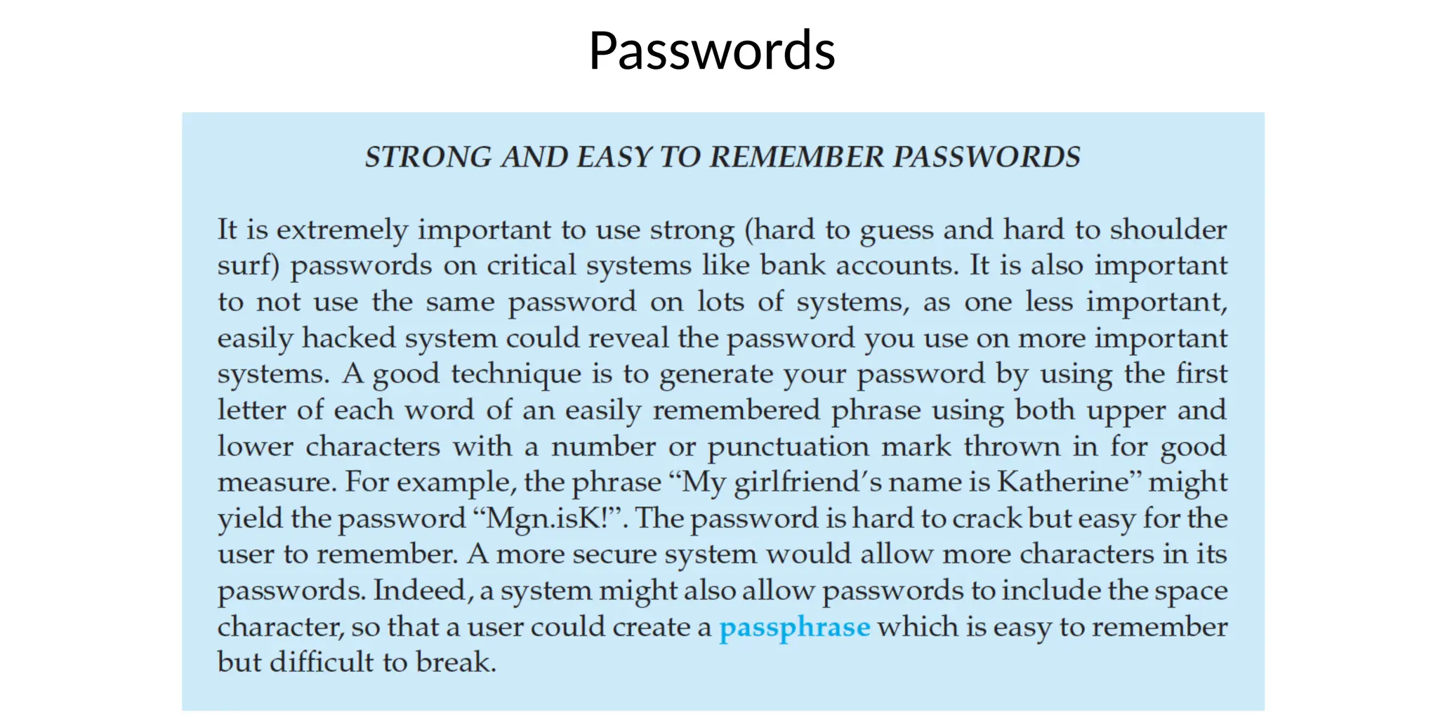 Passwords
 
