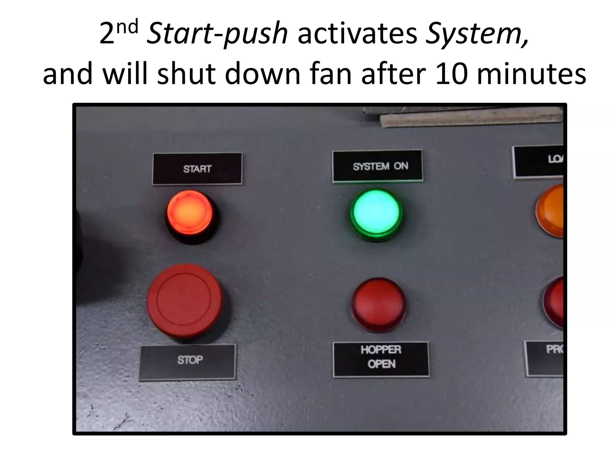 2nd Start-push activates System,
and will shut down fan after 10 minutes
 