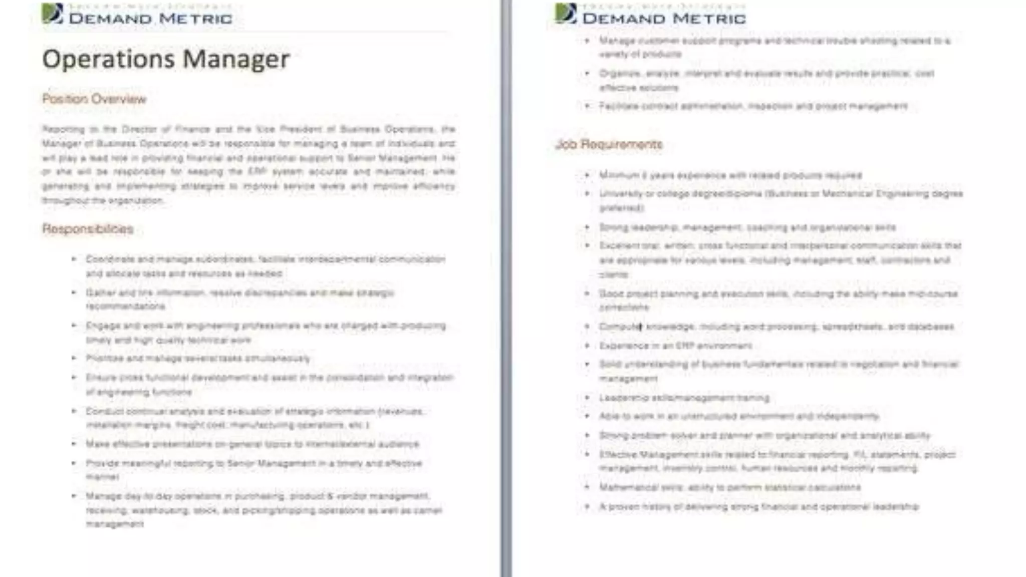 Job Analysis of Operation