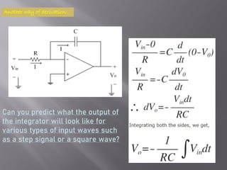 Another way of derivation:
Can you predict what the output of
the integrator will look like for
various types of input waves such
as a step signal or a square wave?
 