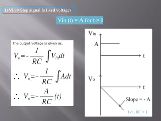 1) Vin = Step signal (a fixed voltage)
Vin (t) = A for t > 0
Let, RC = 1
 