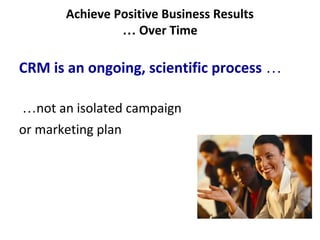 Achieve Positive Business Results
… Over Time
CRM is an ongoing, scientific process …
…not an isolated campaign
or marketing plan
 