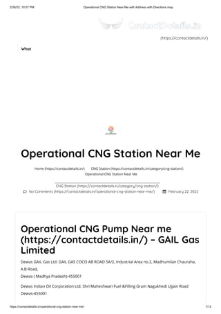 Operational cng pump near me with address with directions map PDF
