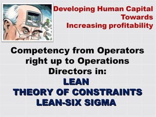 Competency from Operators right up to Operations Directors in: LEAN  THEORY OF CONSTRAINTS LEAN-SIX SIGMA  