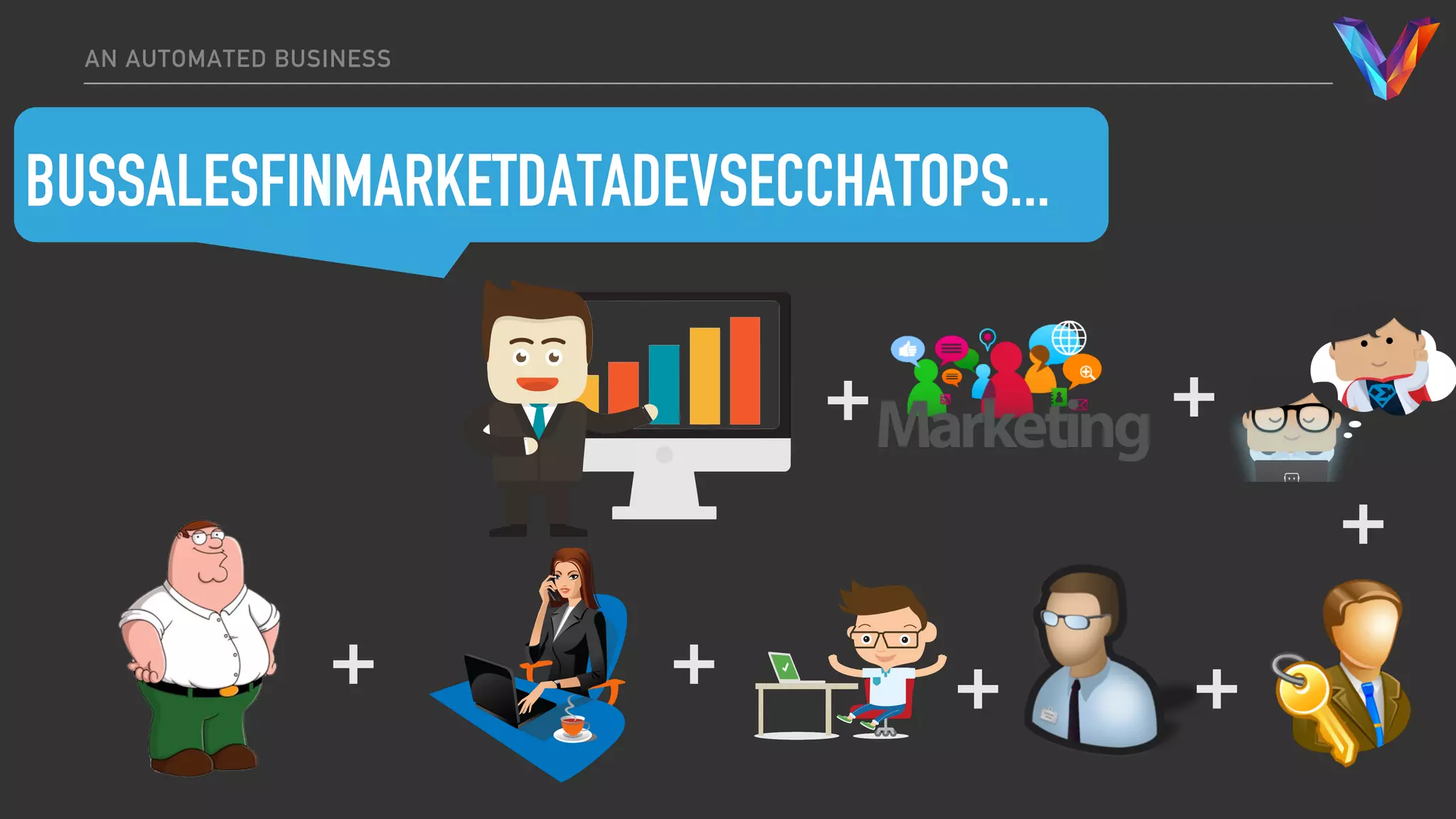 BUSSALESFINMARKETDATADEVSECCHATOPS...
AN AUTOMATED BUSINESS
+ +
+
++
++
 