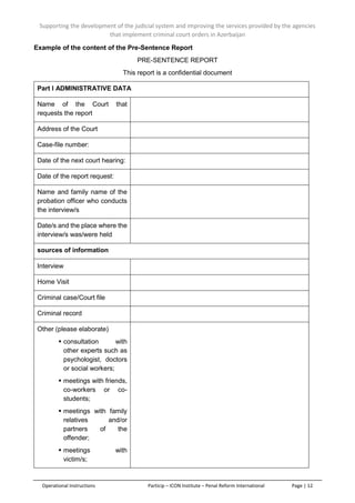 Sentencing Report Example Operational Instructions on Social Enquiry Reports, Pre-Sentenced and ...
