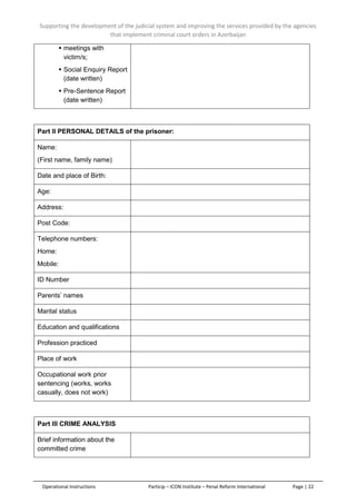 Sentencing Report Example Operational Instructions on Social Enquiry Reports, Pre-Sentenced and ...