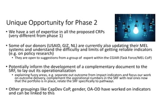 Towards Operationalizing the SRF with a Suite of Indicators within a Monitoring, Evaluation and Learning Framework