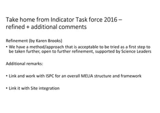 Towards Operationalizing the SRF with a Suite of Indicators within a Monitoring, Evaluation and Learning Framework