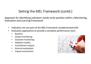 Towards Operationalizing the SRF with a Suite of Indicators within a Monitoring, Evaluation and Learning Framework