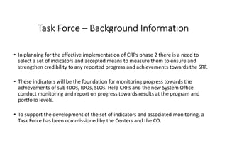 Towards Operationalizing the SRF with a Suite of Indicators within a Monitoring, Evaluation and Learning Framework
