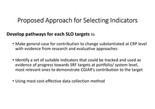 Towards Operationalizing the SRF with a Suite of Indicators within a Monitoring, Evaluation and Learning Framework