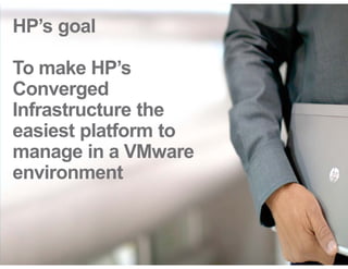 HP’s goal
To make HP’s
Converged
Infrastructure the
easiest platform to
manage in a VMware
environment
 