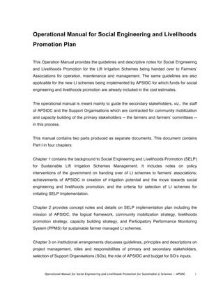 Social Engineering Livelihoods Promotion Plan - Irrigation schemes