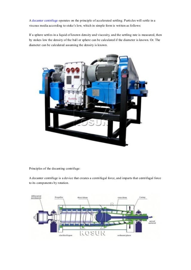 Operational principle of industrial decanter centrifuge