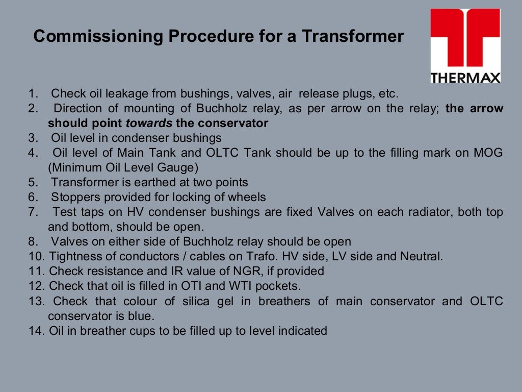 Operation and maintenance of transformer
