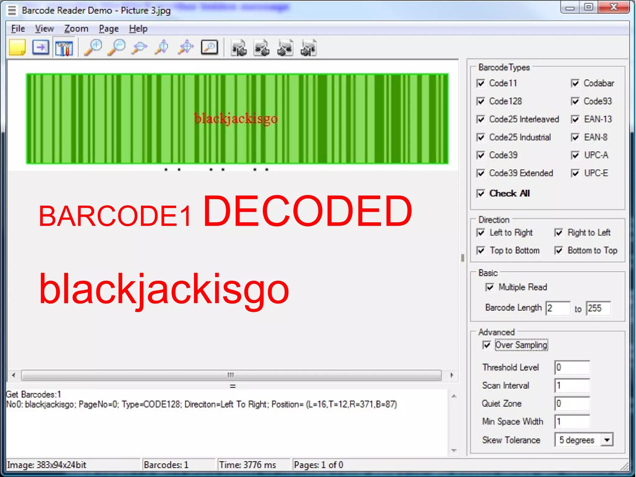 BARCODE1  DECODED blackjackisgo 
