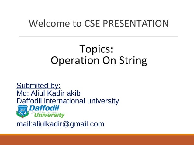 Operation on string presentation | PPT | Programming Languages | Computing